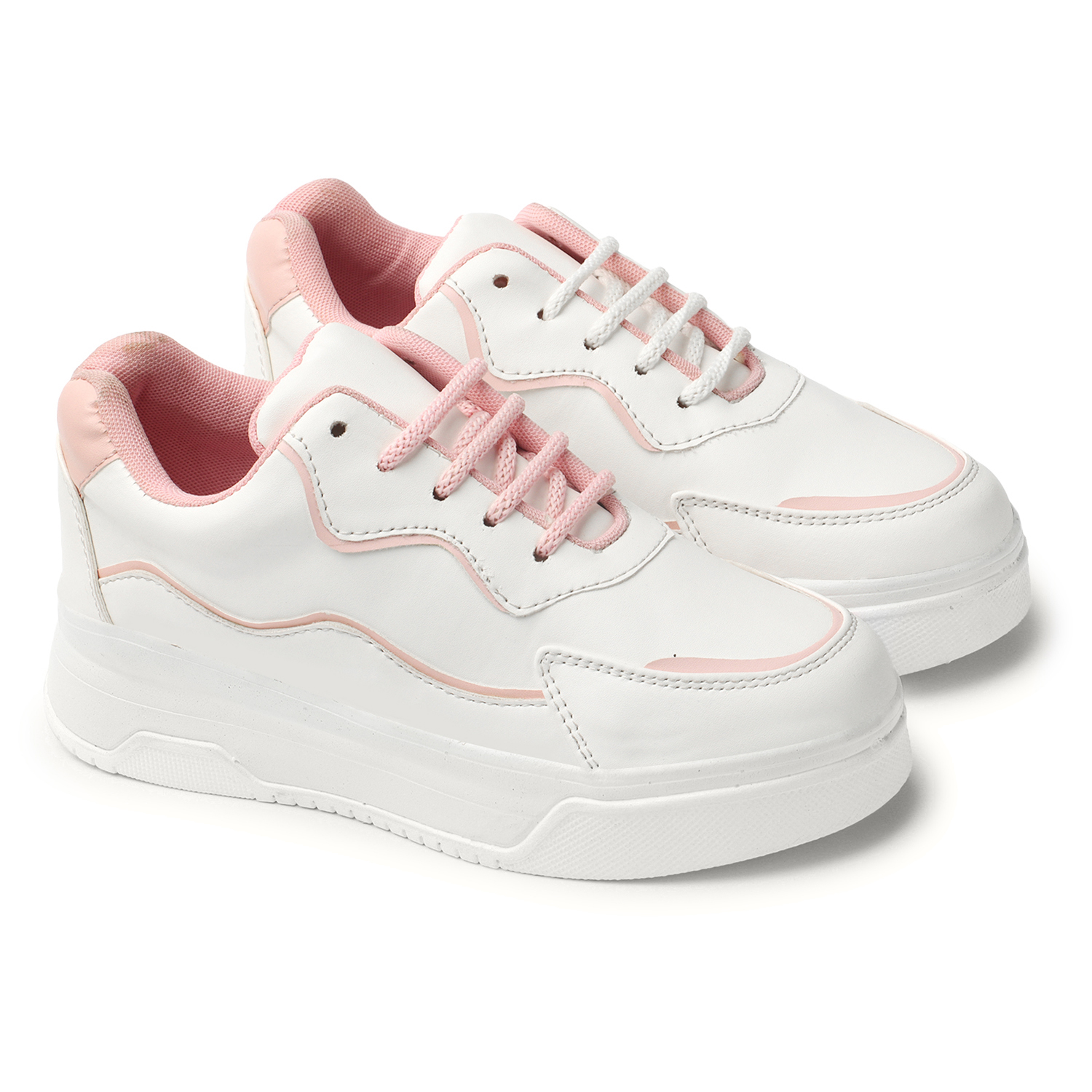 Full white Pink Sneakers Shoe Women And Girls Wholesale Footwear by Blinder